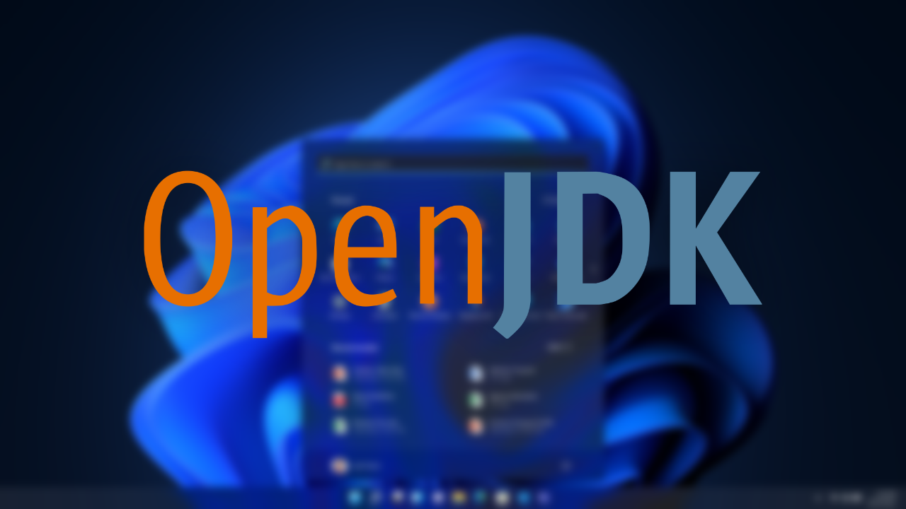 OpenJDK logo with blurred Windows desktop in the background.